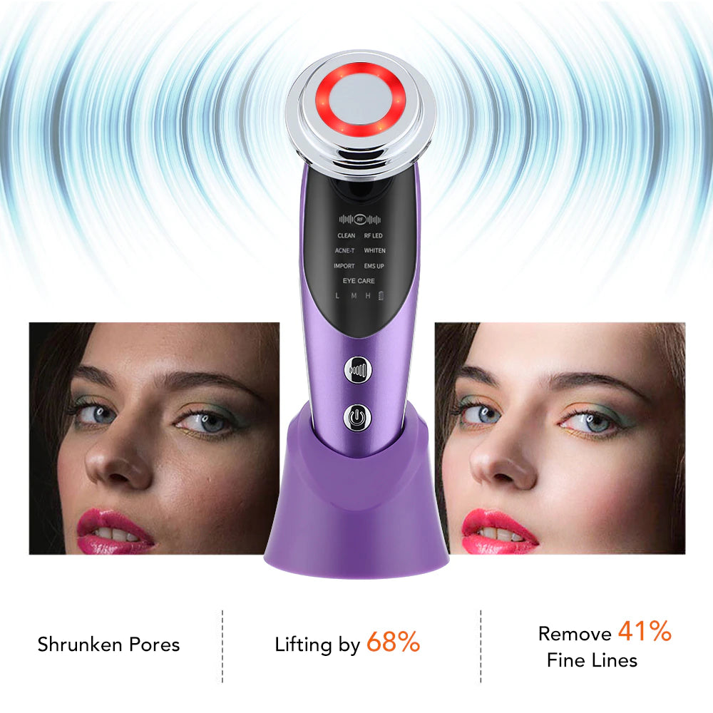 7-in-1 Advanced Face Lift Device - EMS RF Microcurrent Skin Rejuvenation & Anti-Aging Facial Massager with Light Therapy