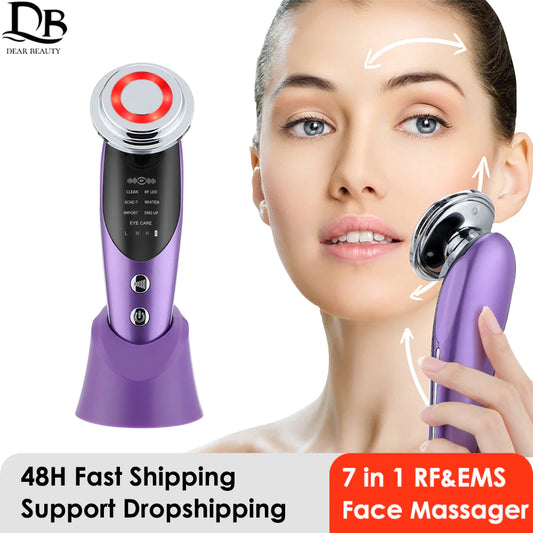 7-in-1 Advanced Face Lift Device - EMS RF Microcurrent Skin Rejuvenation & Anti-Aging Facial Massager with Light Therapy