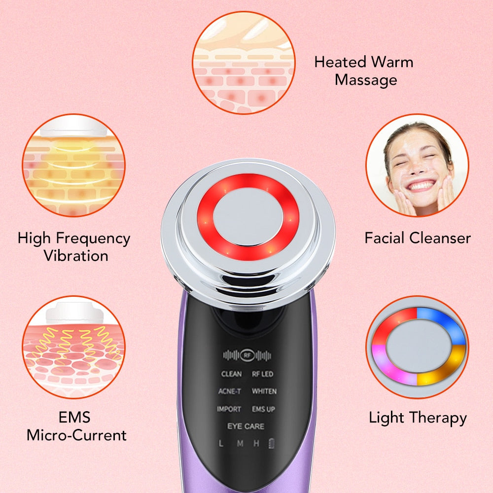 7-in-1 Advanced Face Lift Device - EMS RF Microcurrent Skin Rejuvenation & Anti-Aging Facial Massager with Light Therapy