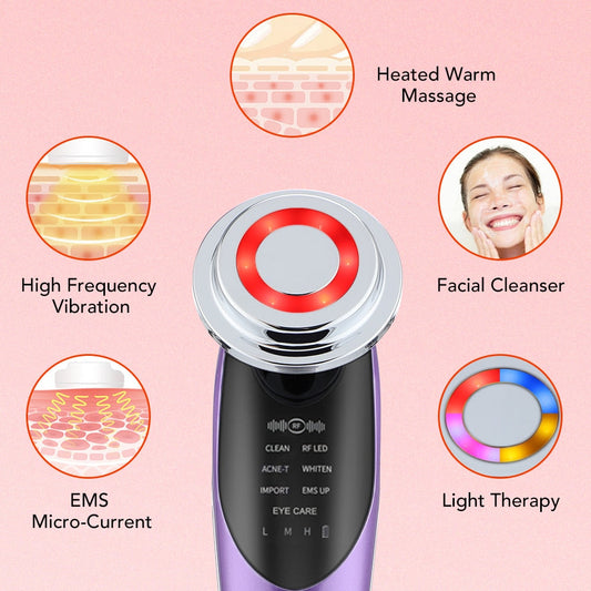 7-in-1 Advanced Face Lift Device - EMS RF Microcurrent Skin Rejuvenation & Anti-Aging Facial Massager with Light Therapy