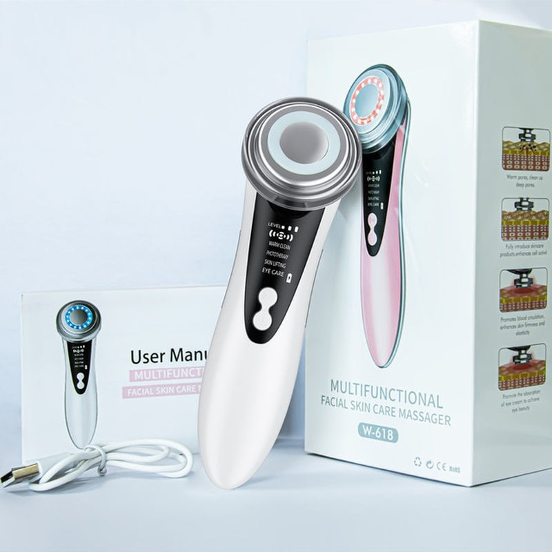 7-in-1 Advanced Face Lift Device - EMS RF Microcurrent Skin Rejuvenation & Anti-Aging Facial Massager with Light Therapy