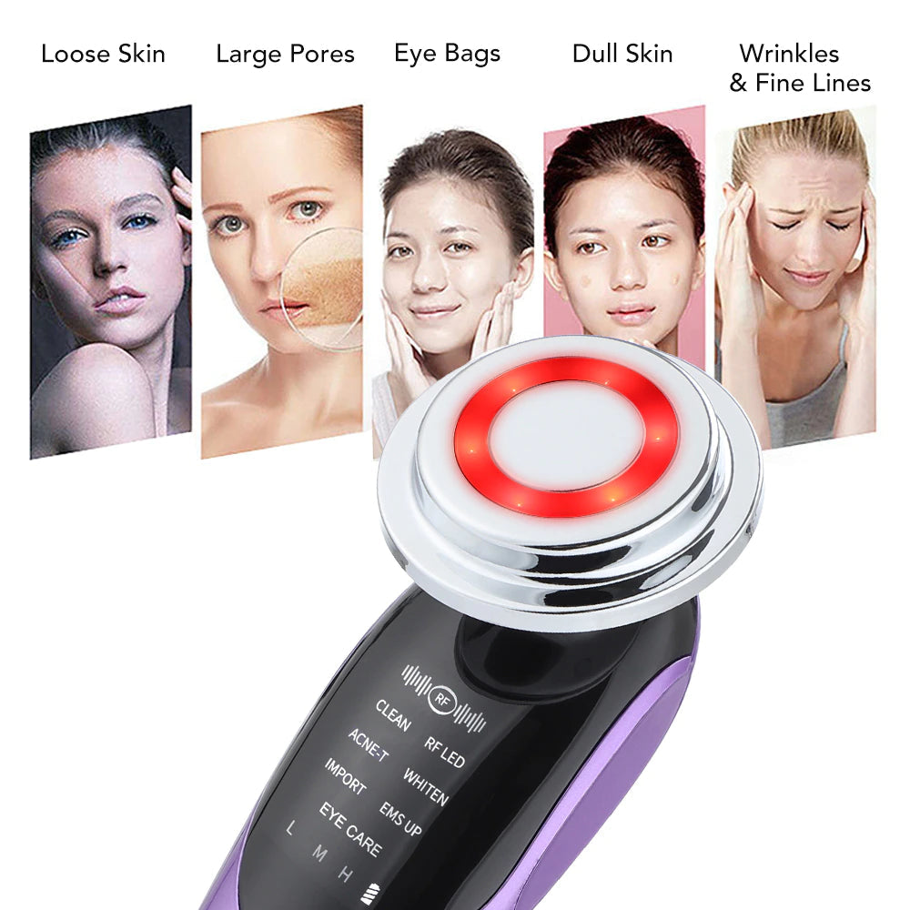 7-in-1 Advanced Face Lift Device - EMS RF Microcurrent Skin Rejuvenation & Anti-Aging Facial Massager with Light Therapy
